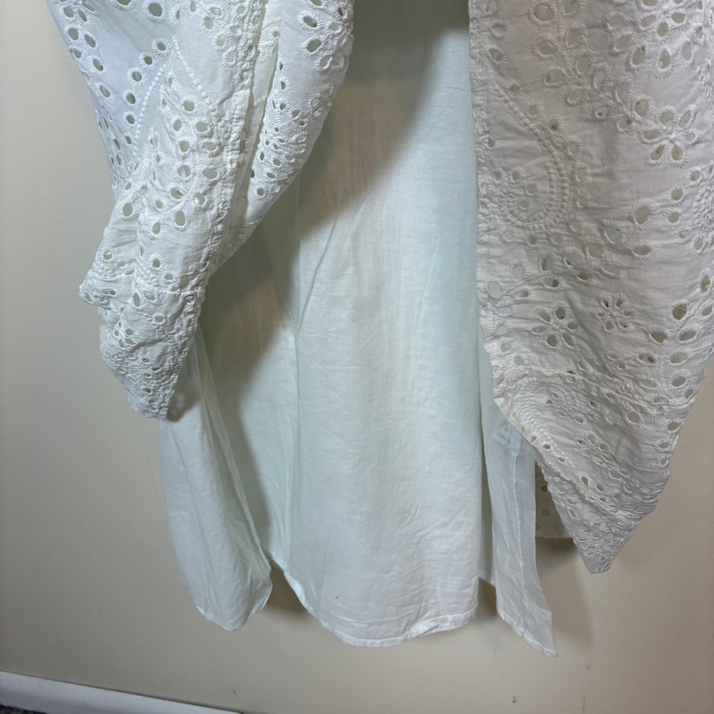 Zara Eyelet Embroidered Tiered Midi Dress Size M White Long Sleeve Bridal Beachy - Picture 7 of 10